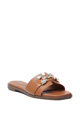AKIRA ARCADIANA BROWN EMBELLISHED RHINESTONE SANDAL