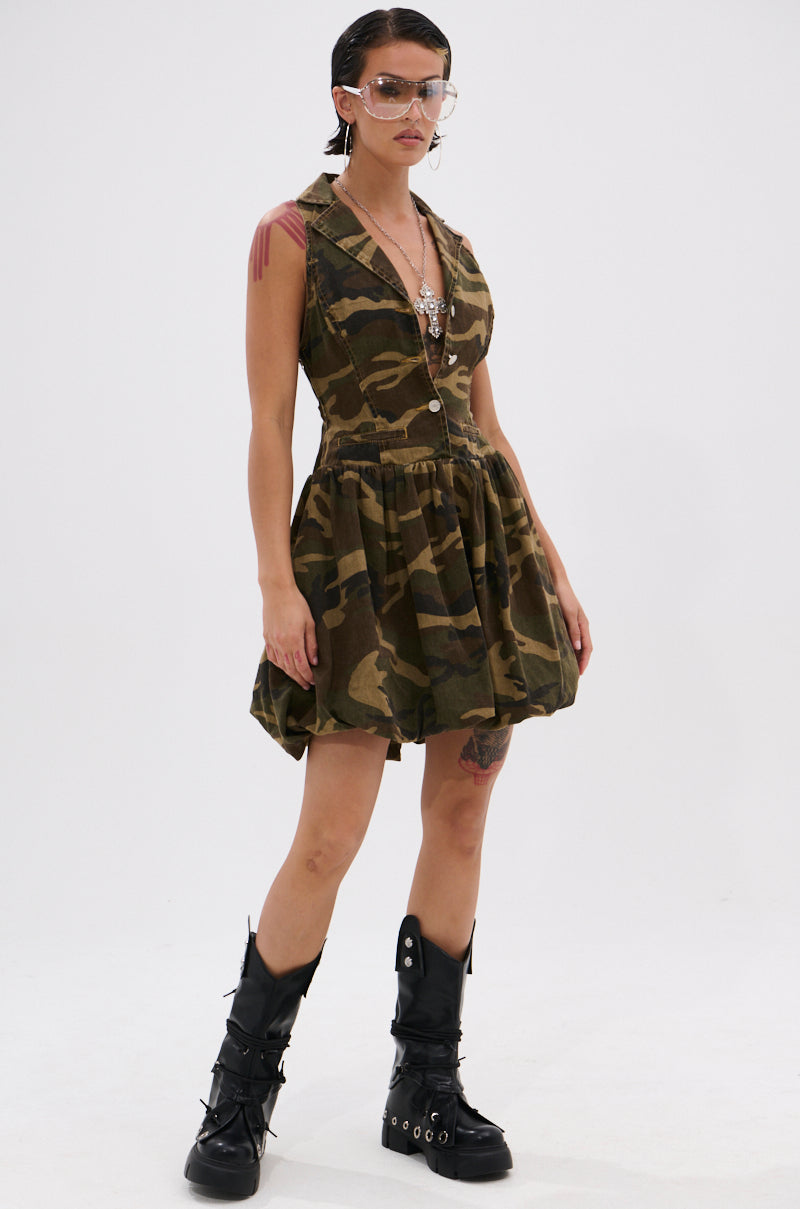 KELLY CAMO DENIM MINI DRESS