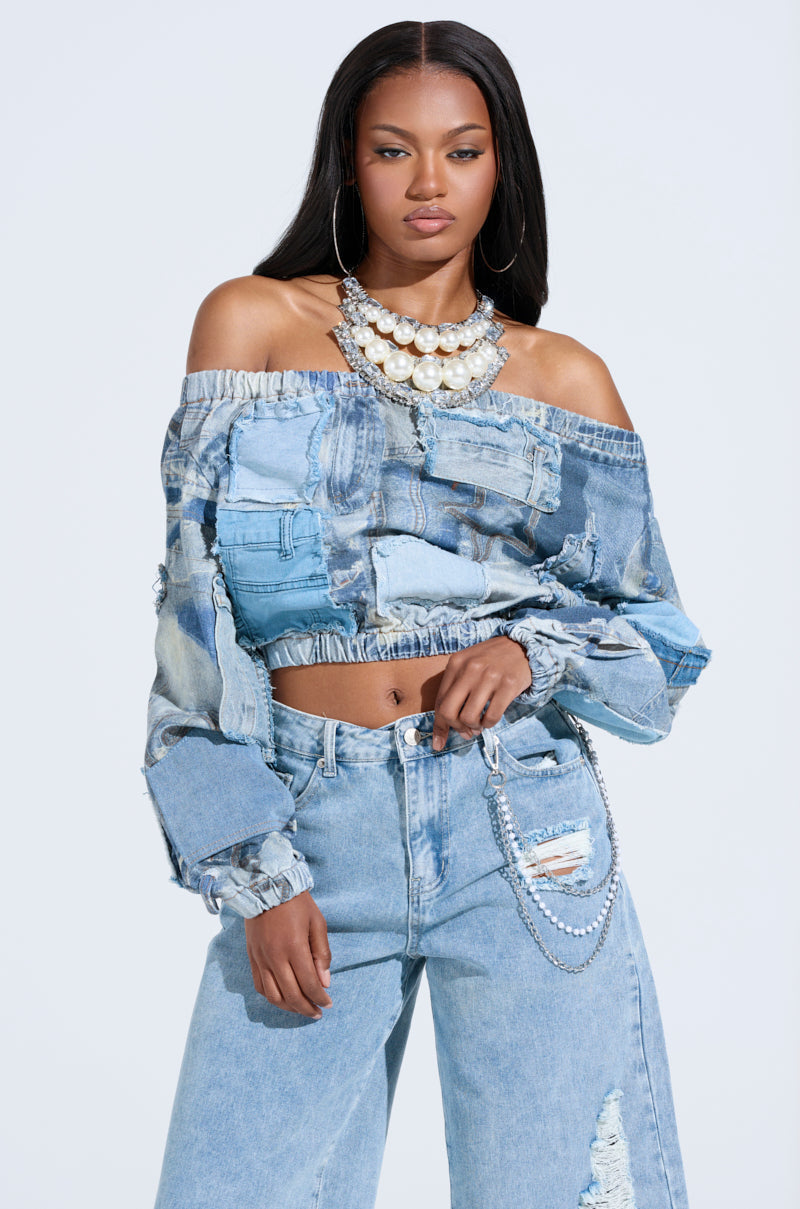 LEILA DENIM PATCHWORK SWEATSHIRT