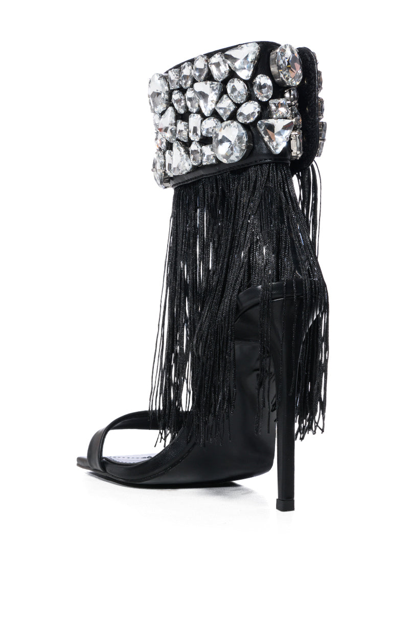 AZALEA WANG NEAVE EMBELLISHED TASSEL SANDAL IN BLACK